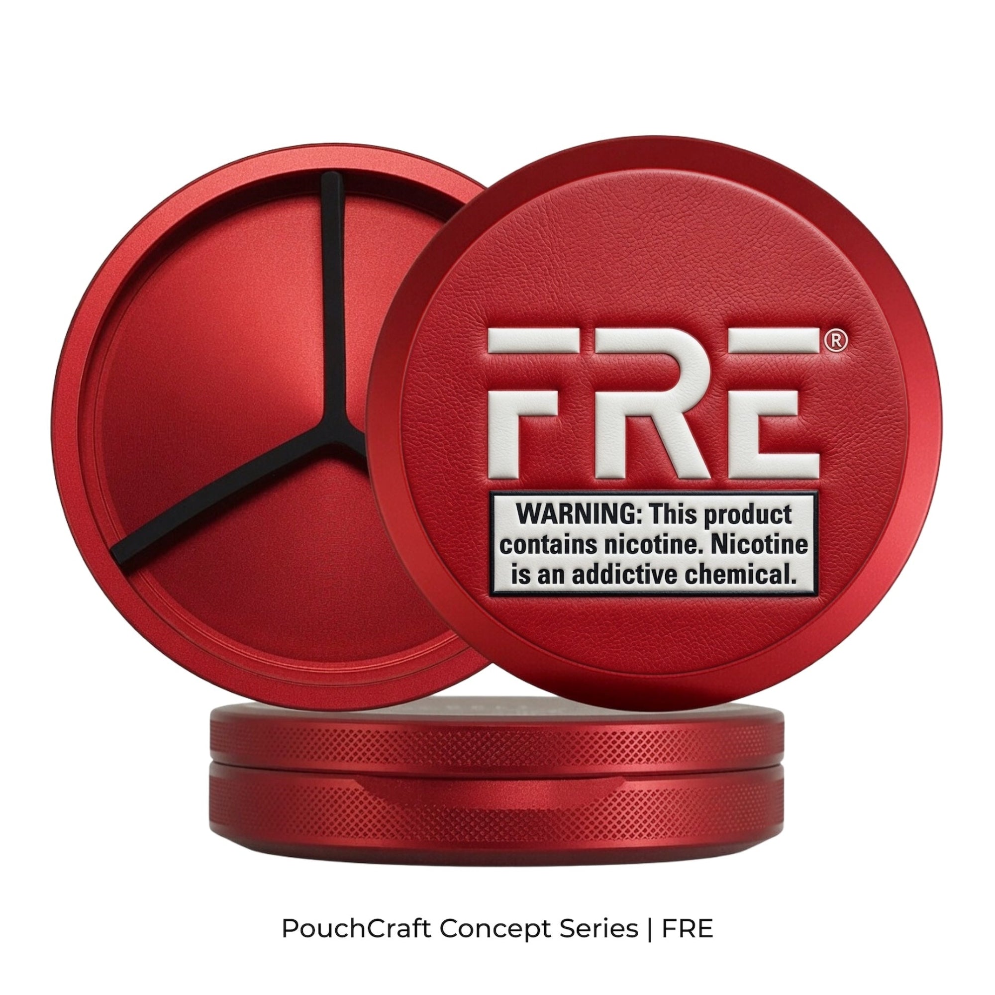 Leather-Top Tall 2-Piece Tin | Red Aluminum | Warning Logo