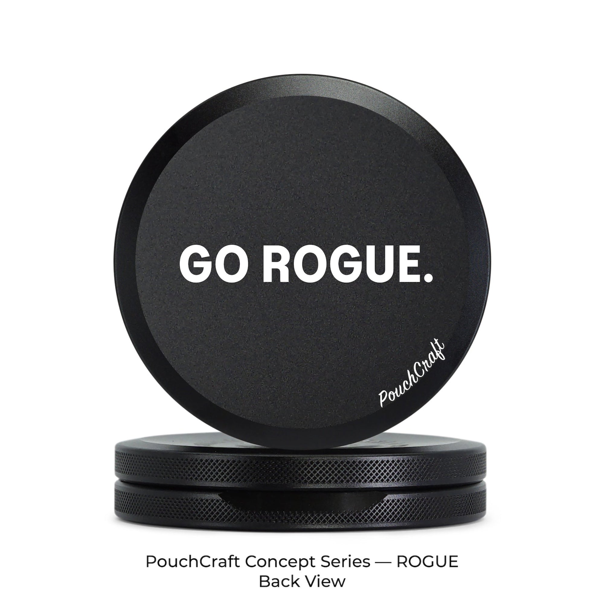 Slim 2-Piece, Leather-Top | Black Aluminum | Minimal Warning Logo