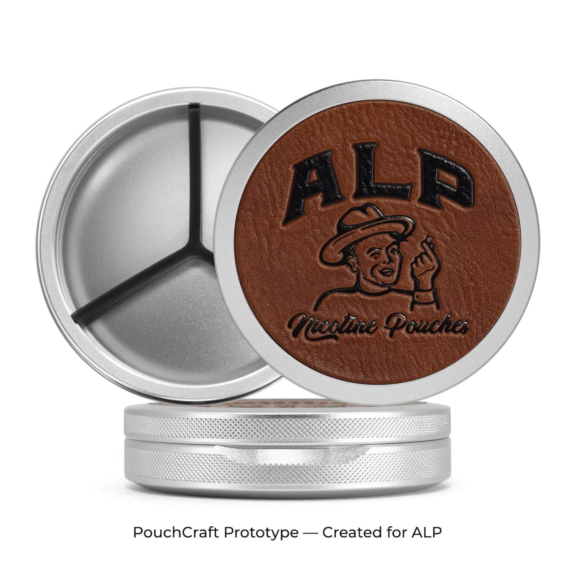 Leather-Top Tall 2-Piece Can | Silver Aluminum | ALP Prototype